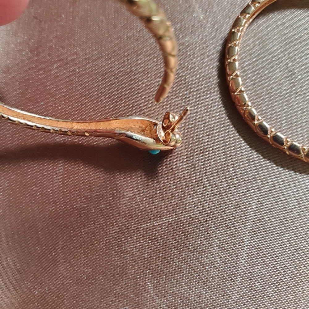 Sterling Rose Gold Plated Snake Hoop Earrings - Picture 5 of 7